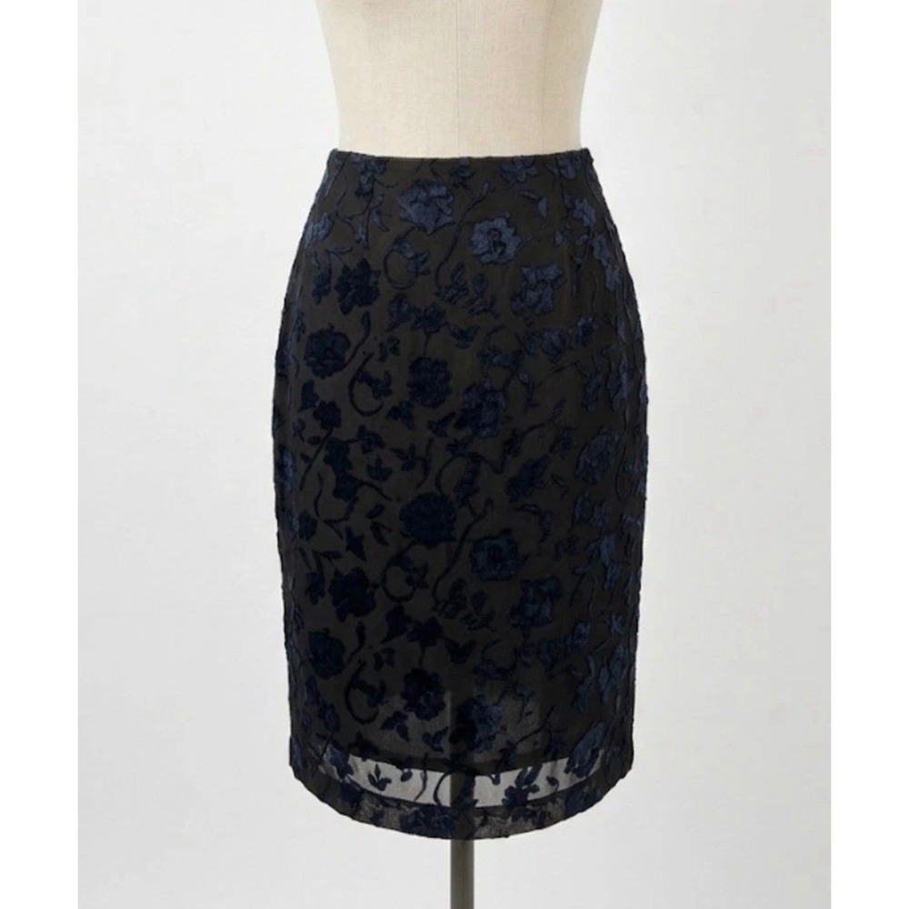 Vtg 90s Velvet Burnout Devore Pencil Skirt Sz 10 Goth Dark Romance Vamp Floral